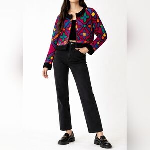 VINTAGE MICHAEL SIMON Graphic Knit Cardigan | L | 90s Maximalist Artwear